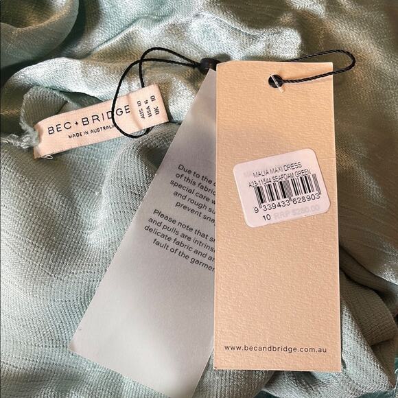 Bec + Bridge Malia Cross Back Cowl Neck Seafoam Green Maxi Dress Size 6 - Picture 9 of 10